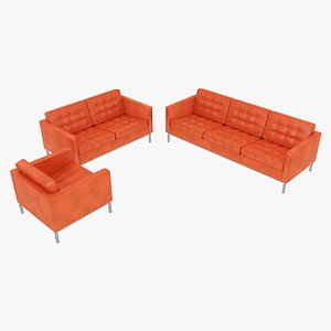3D Knoll Florence Orange Leather Seating Set