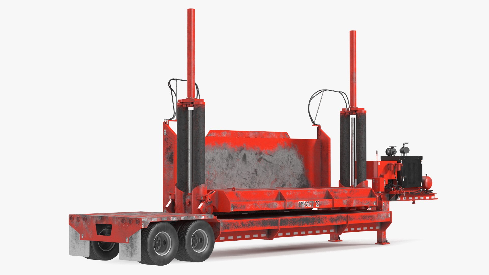 Old Portable Car Crusher Impact 5 Red Rigged 3D model preview