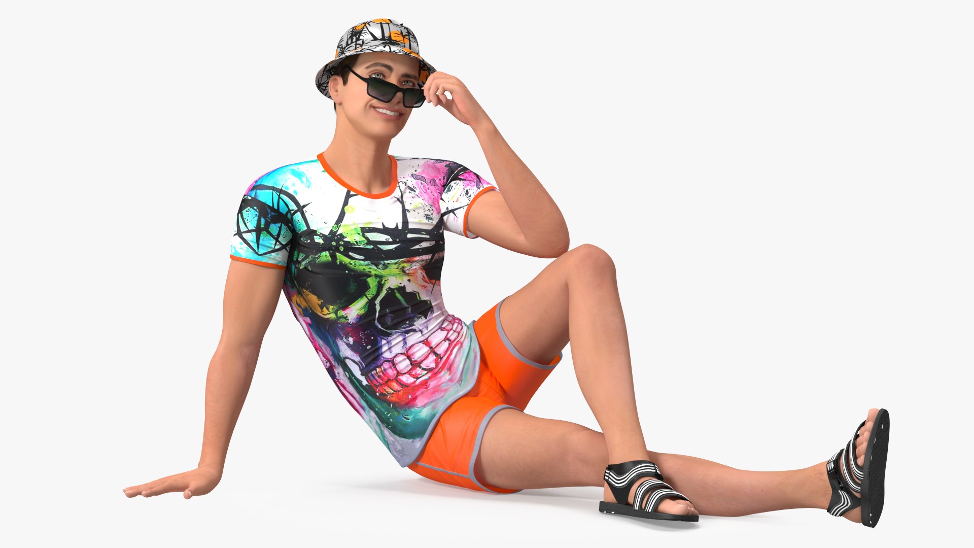 Teen Boy Swimwear Sitting Pose 3D model preview