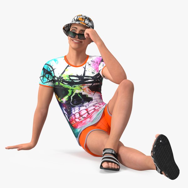 Teen Boy Swimwear Sitting Pose 3D