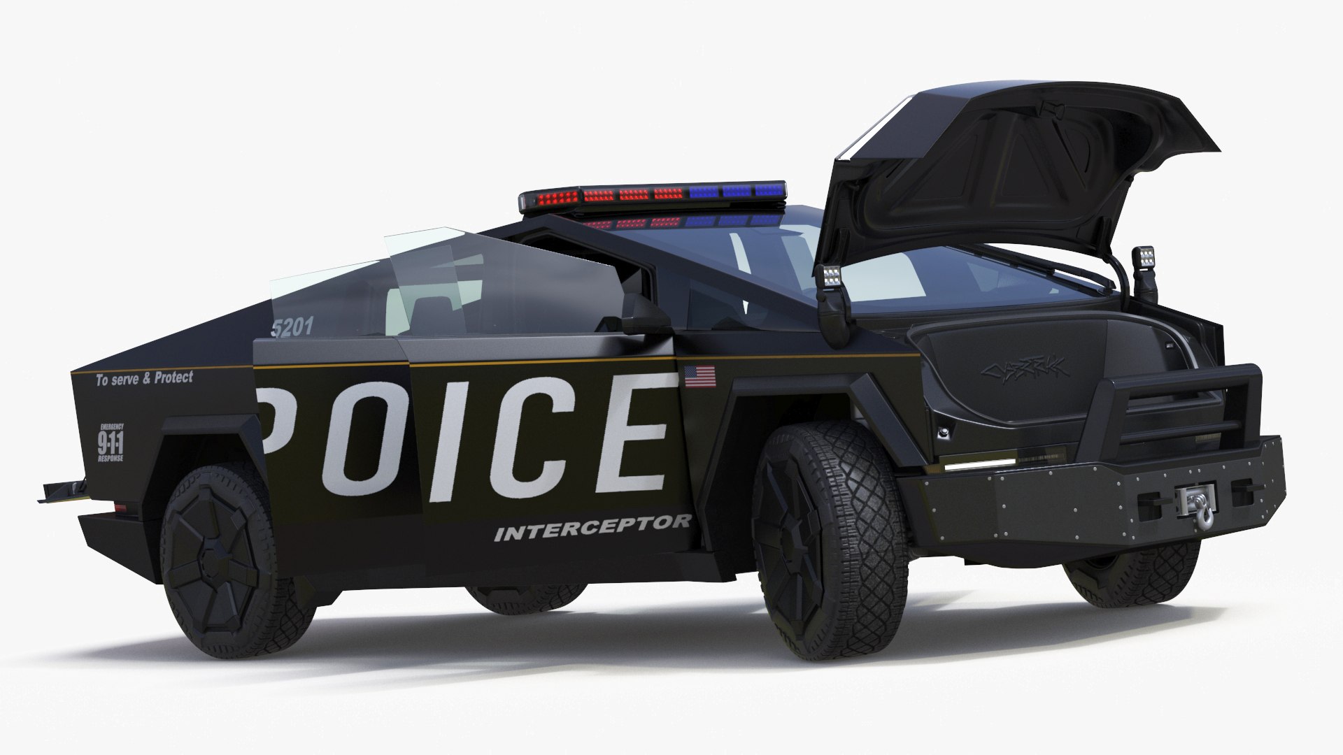 Tesla Cybertruck Police Car Rigged 3D model preview