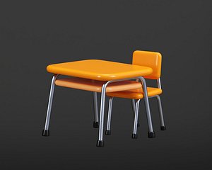 Cartoon School Desk and Chair 3D model