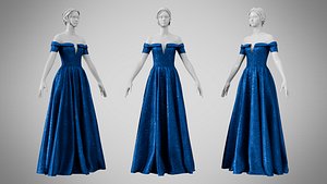 Dress 08 Sapphire Velvet With Design 3D