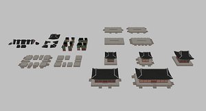 3D Korean Traditional Building House Hanok Module Pack for Blender model