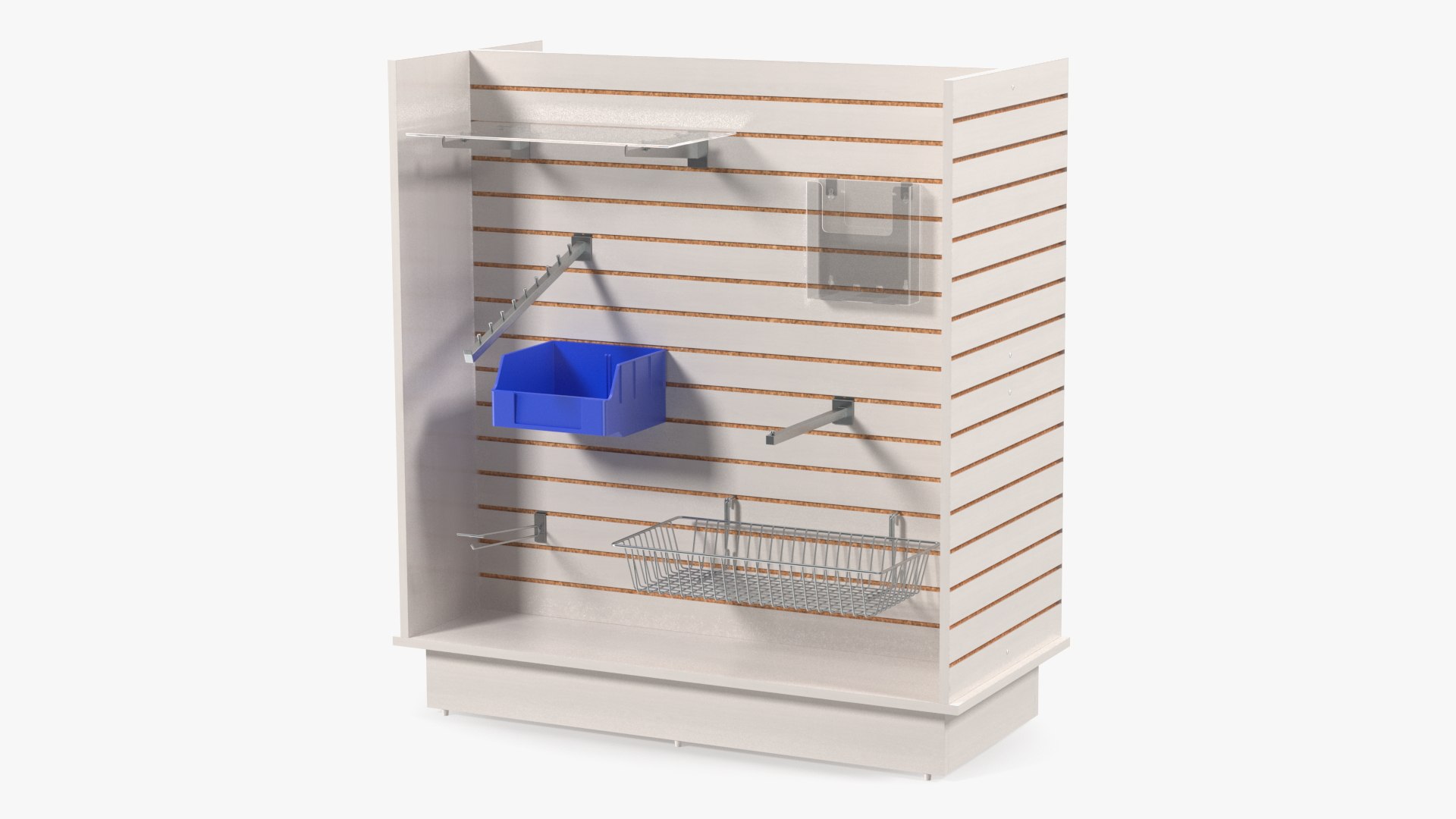 Wooden Slatwall Display Unit with Accessories White 3D model preview
