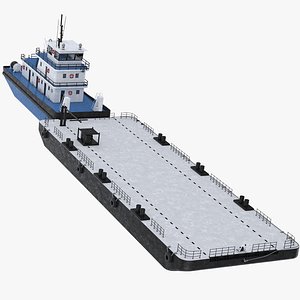 3D Tugboat with Pontoon Barge model
