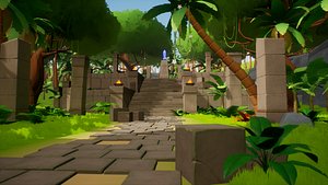 Stylized Tropical Island with Ruins