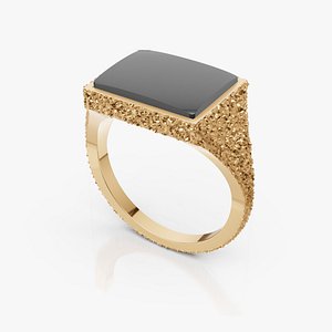 3D Rectangular Silver Texture Ring with Gemstone model