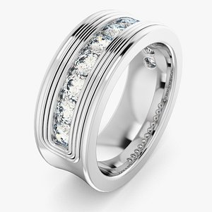 3D 18K White Gold Men Engagement Ring 1.5 ct Gemstones model