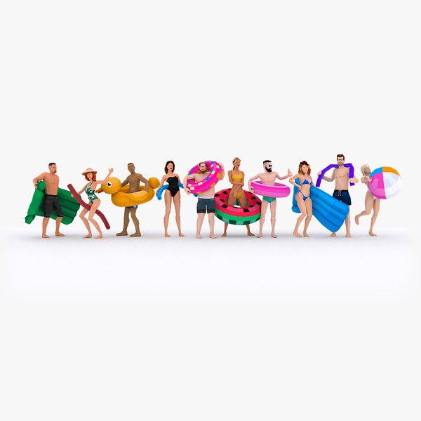 3D model LowPoly Beach People Rigged Bundle