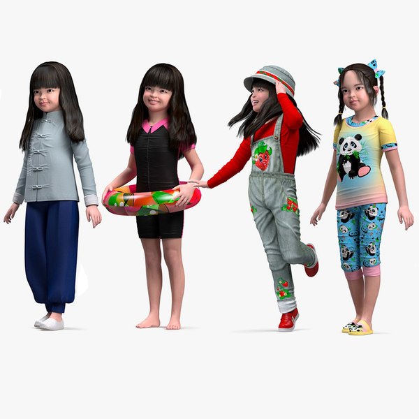 Rigged Asian Girl Childs Collection 2 for Cinema 4D model