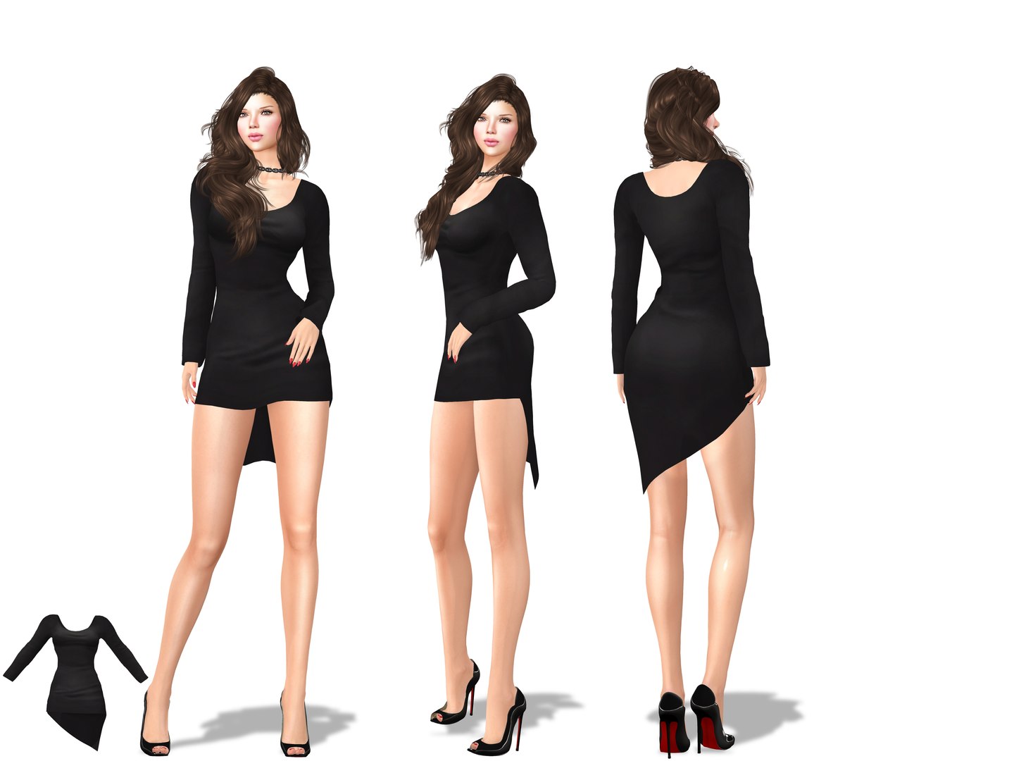 Asymmetric Long Sleeve Mini Dress 3D Model - TurboSquid 1807090