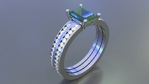 High-End Emerald Cut Engagement Ring - 3D Print Ready STL 3DM