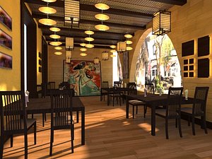 3d italian restaurant terrace model