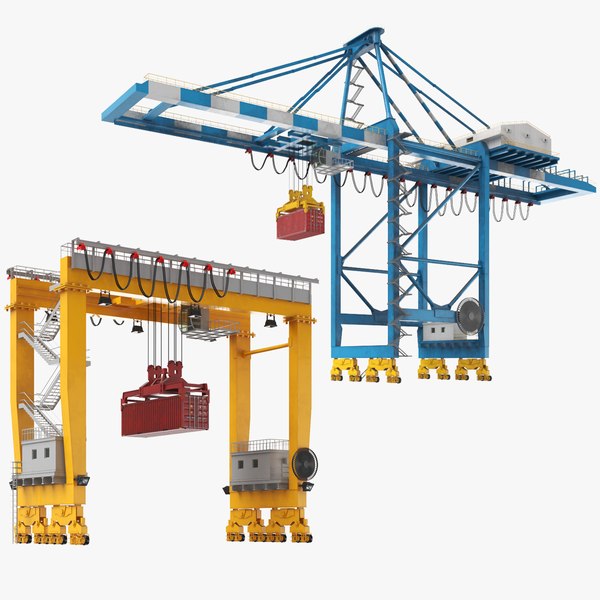 3D Two Detailed Gantry Rubber Tyred Cranes