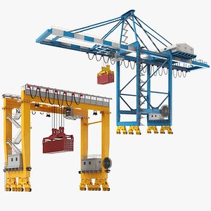 Two Detailed Gantry Rubber Tyred Cranes