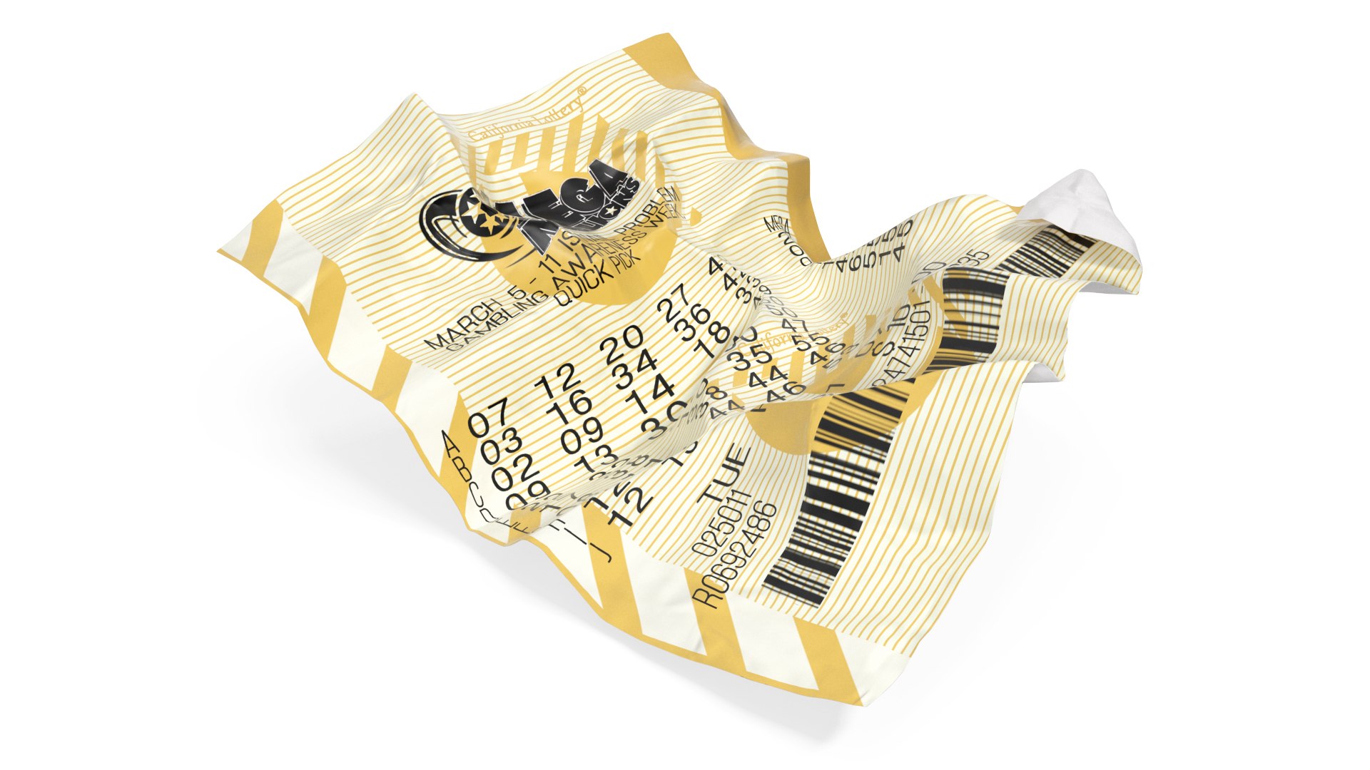 Crumpled Mega Millions Lottery Ticket 3D model preview