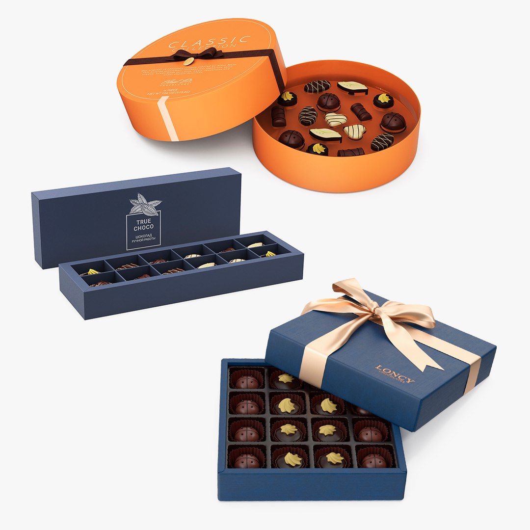 Premium Chocolate Boxes Open Collection 3D model preview