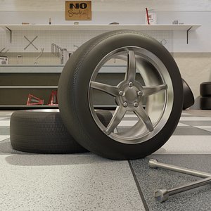 High-Detail Car Wheel for Games and Rendering Low-Poly model