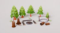 Stylized Low Poly Forest Camp Assets - Game Ready 3D Model low-poly 3d model