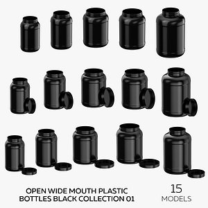 Open Wide Mouth Plastic Bottles Black Collection 01 - 15 models 3D