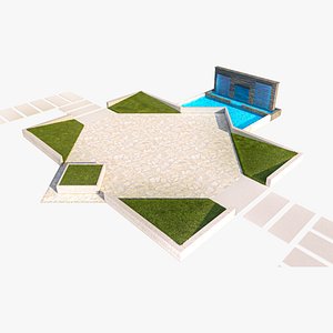 3D Star Shaped Landscape Courtyard with Water Feature model