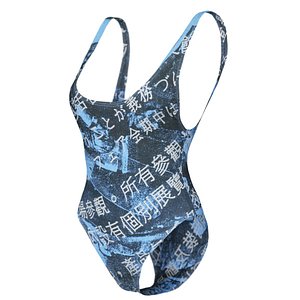Leotard Swimsuit Chinese Decoration Blue Women Clothing