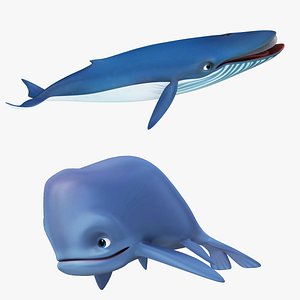 Cartoon Blue Whale and Sperm Whale Collection 3D model
