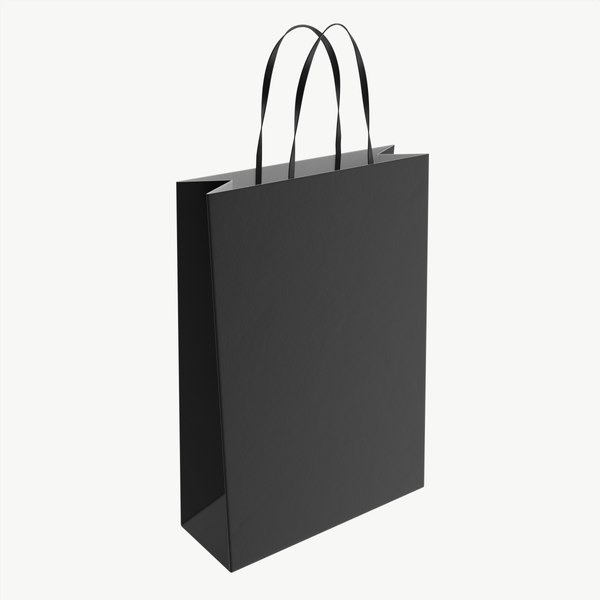 Black paper bag with handles 01 3D model