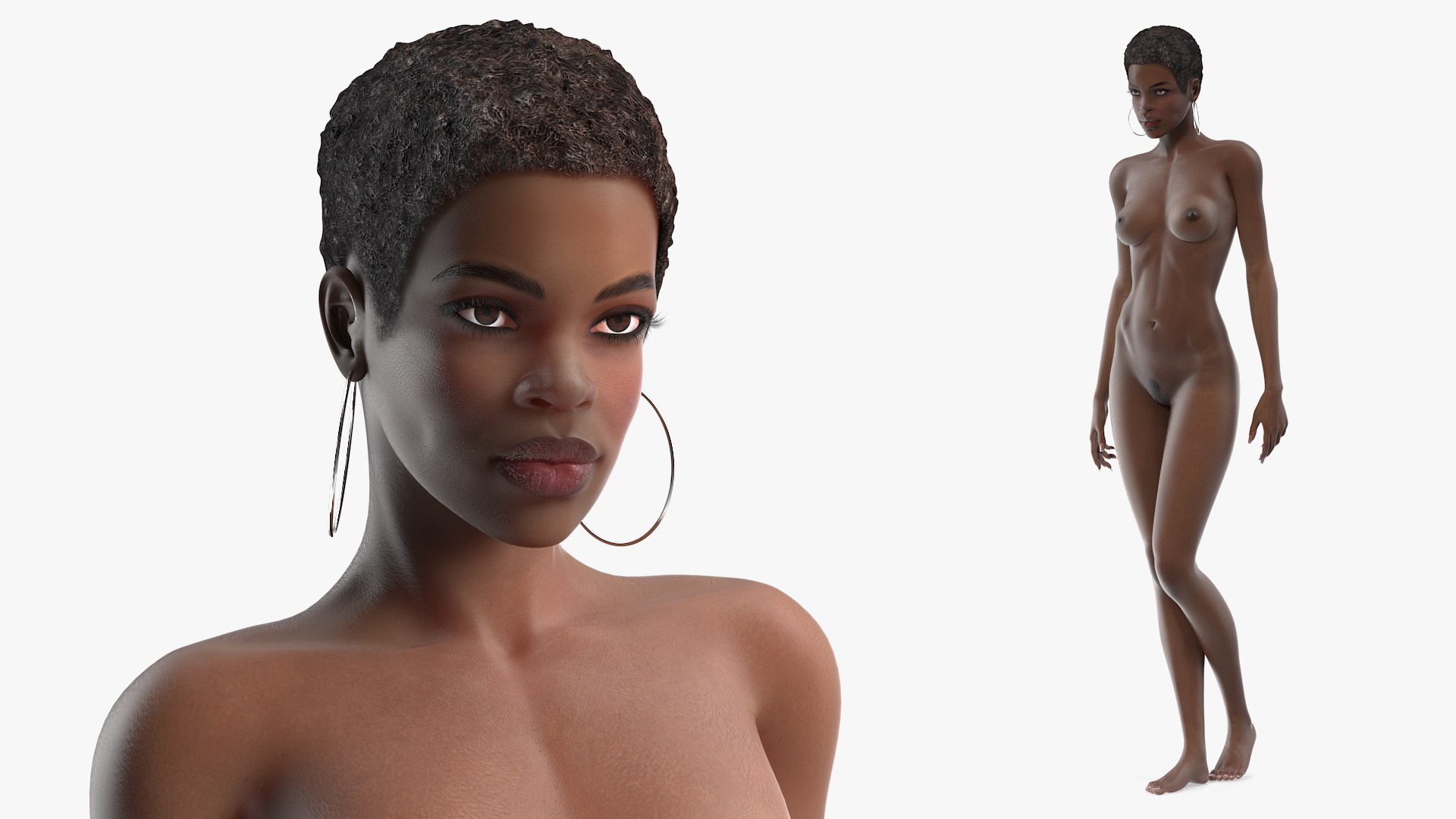 Afro American Woman Nude Dark Skin 3D model preview