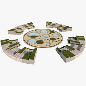 Circular Amphitheater Seating and Water Feature Landscape