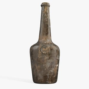 3D Vintage Glass Wine Bottle Old
