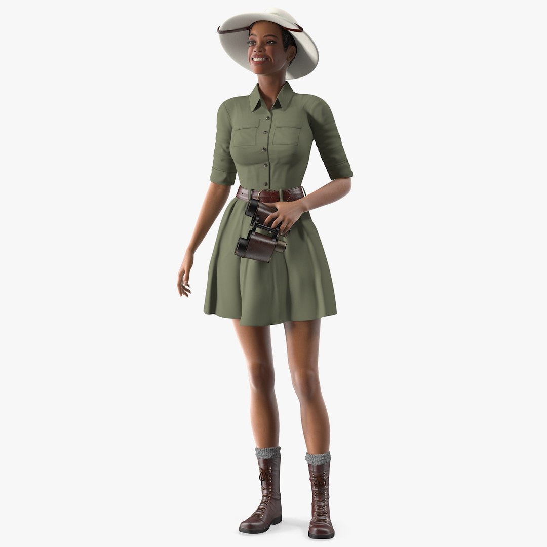 Light Skin Black Woman Explorer Standing Pose 3D model preview