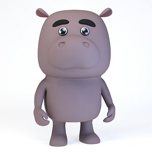 Cartoonish Humanoid Hippopotamus Character Low-poly 3D model 3D model