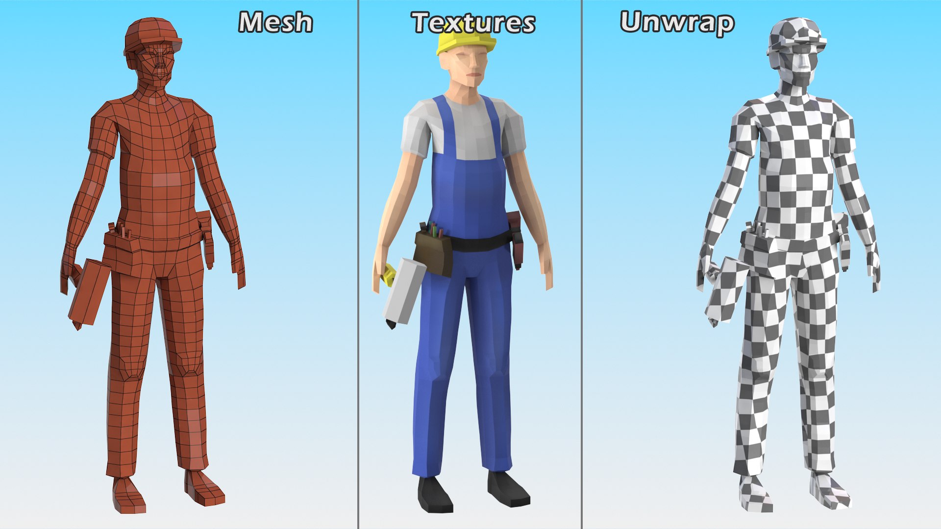 Low Poly Construction Worker 3D model https://p.turbosquid.com/ts-thumb/eo/mKnPrx/8z/lowpolyconstructionworkervray3dmodel011/jpg/1706582148/1920x1080/fit_q87/c1feaf8e461bf213f1acfcb69e43837fb63b9b3f/lowpolyconstructionworkervray3dmodel011.jpg