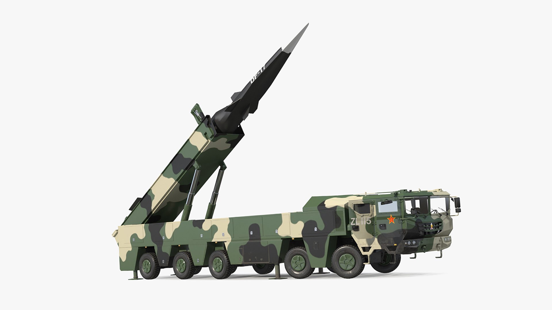 DF-17 Missile on Road Mobile Vehicle Rigged for Maya 3D model preview