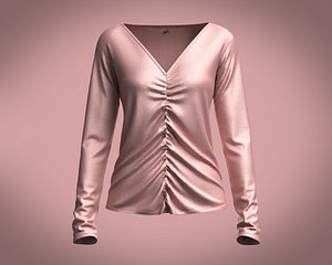 3D Girls V-neck long sleeve top in Silk model