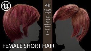 Game ready female Short hairstyle - real time hair cards Low-poly 3D model 3D model
