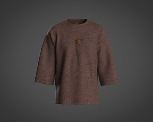 Mens oversized t-shirt with texture fabric and big pocket 3D