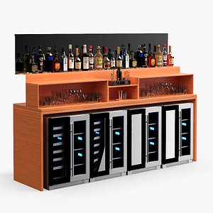 Bar Shelve with Alcohols and Wine Coolers 3D model