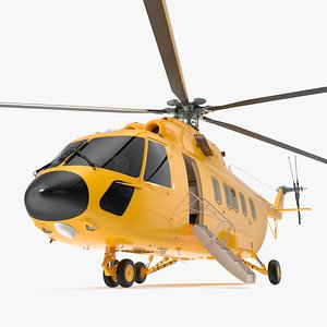 3D Offshore Cargo Helicopter Yellow Rigged for Cinema 4D