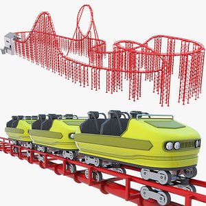 Roller Coaster Track and Train 3D model