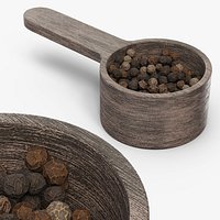 Wooden Spice Scoop with Dried Black Peppercorns