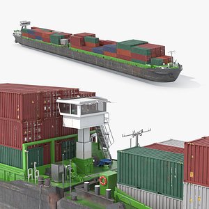 Low Draft Shipping Vessel Fully Loaded Green Rigged