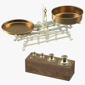3D vintage balance scale weights