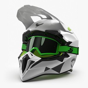 Offroad Motocross Helmet with Green Goggles White