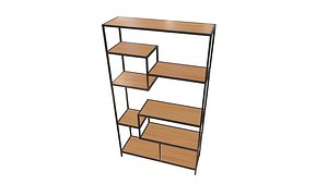 3D Modern Wooden Book Shelf AR VR PBR