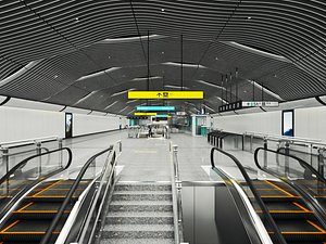 Modern Metro Station Hall Interior Scene 3D Model