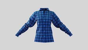 3D model Female Shirt 01 Blue Fannel Checkered