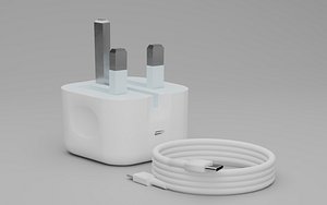 iPhone 30W 3-Pin Power Adapter 3D Model - High-Quality PBR - 3D 30W Wall Charger Fast GaN Chargers
